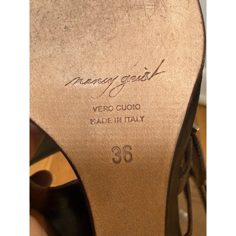 Nancy Geist Brown Leather Wedge Sandal IT36 US6 Double Buckle Made in Italy